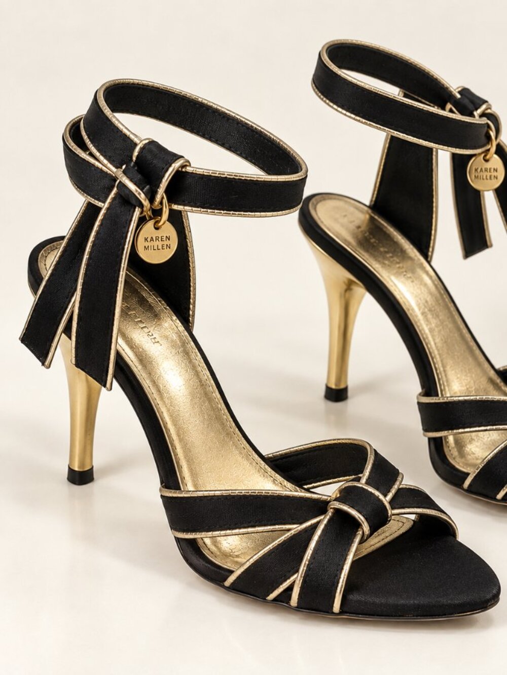 Karen Millen Black Gold Strappy Open-Toe Heels EU 38.5